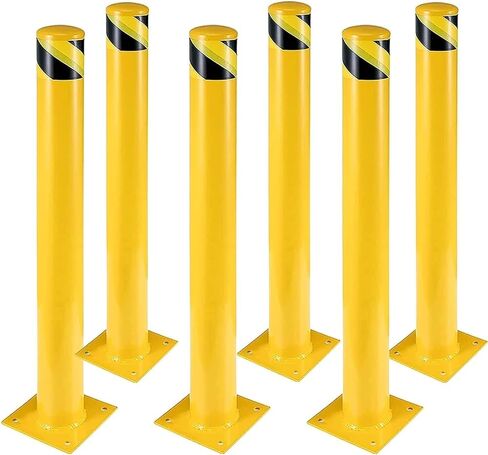 Safety Bollard, 6 Packs 42 Inch Height Bollard Post, 4.5 Inch Diameter, Yellow Safety Steel Bollard Post, with 24 Anchor Bolts, for Traffic Control, Driveway Barrier, Parking Pole in Saudi Arabia