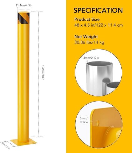 Safety Bollard, 6 Packs 42 Inch Height Bollard Post, 4.5 Inch Diameter, Yellow Safety Steel Bollard Post, with 24 Anchor Bolts, for Traffic Control, Driveway Barrier, Parking Pole in Saudi Arabia