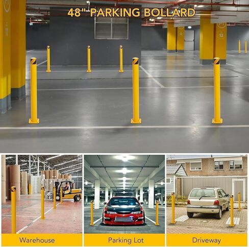Safety Bollard, 6 Packs 42 Inch Height Bollard Post, 4.5 Inch Diameter, Yellow Safety Steel Bollard Post, with 24 Anchor Bolts, for Traffic Control, Driveway Barrier, Parking Pole in Saudi Arabia