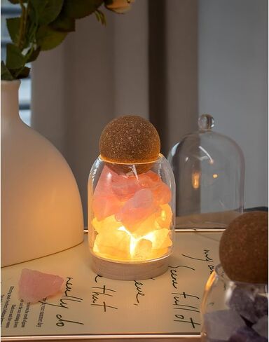 Decor stone & Glass Bott Decor-ناشر رائحة طبيعية مع حجر مسامي ، زخرفة مستوحاة من Zen لغرفة النوم أو المكتب ، 3 أنماط (وردي ، زيت أساسي 10 مل اللافندر) in Saudi Arabia