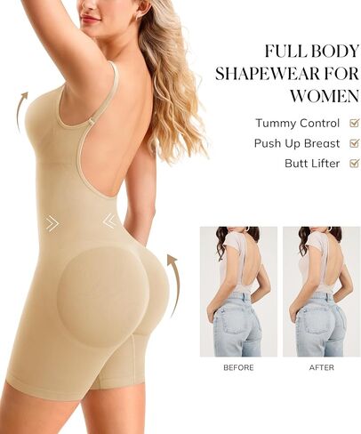 Backless Shapewear Bodysuits For Women Tummy Control Seamless Faja Body Shaper Slimming Full Body Suits in Saudi Arabia