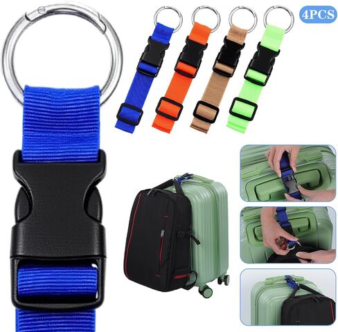 Add a Bag Luggage Straps, 4pcs Jacket Gripper Adjustable Luggage Hooks Holder Suitcase Belt Straps Carrying Clips with Luggage Connector and Hook Travel Accessories for Carry Your Extra Bags in Kuwait