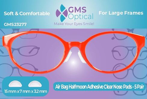 GMS Optical Adhesive Anti-Slip Halfmoon Air Bag Cushion Silicone Nose Pad Reduce Pressure and Prevent Slipping for Glasses, Eyeglasses, Sunglasses(15mm x 8mm x 3.2mm) (5 Pair) (Black) in Kuwait