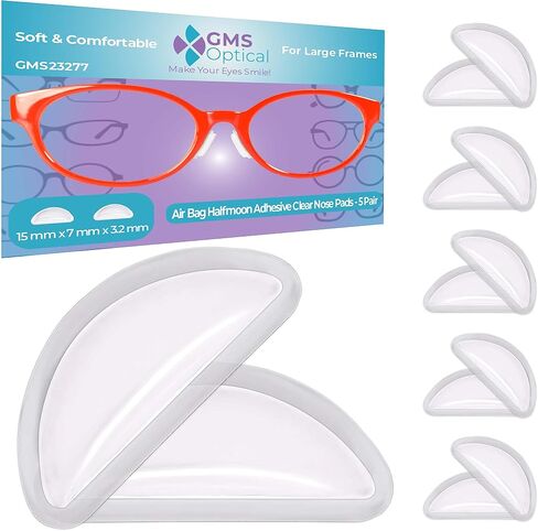 GMS Optical Adhesive Anti-Slip Halfmoon Air Bag Cushion Silicone Nose Pad Reduce Pressure and Prevent Slipping for Glasses, Eyeglasses, Sunglasses(15mm x 8mm x 3.2mm) (5 Pair) (Black) in Kuwait