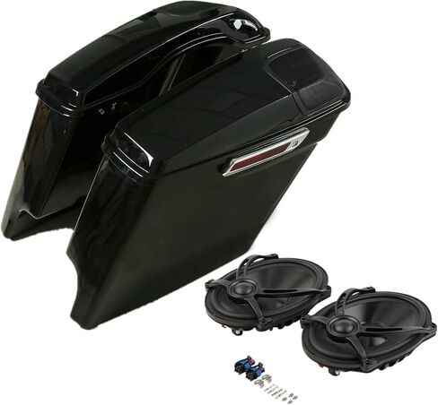 TCT-MOTORPARTS 5'' Stretched Saddlebag w/6x9 Speaker Lid Cutouts Fit For Harley 2014-2023 Touring Models FLT, FLHT, FLHTCU, FLHRC, Road King, Road Glide, Street Glide, Electra Glide Vivid Black in Saudi Arabia