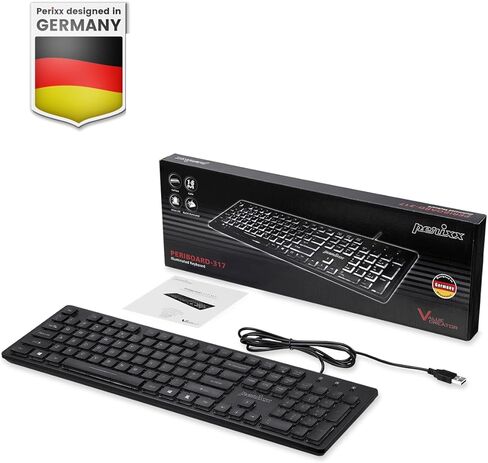 Perixx PERIBOARD-317ES ES un teclado con Cable y retroiluminado LED, Letras impresas en Grande con iluminación Blanca, Teclado Full Size, QWERTY Español in Saudi Arabia