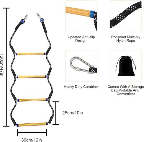 5 Step Boat Rope Ladder, Heavy Duty Load Capacity 400 lbs Rope, Rigid Resin Step, Outdoor Ladder for Inflatable Boat, Fishing Boat, Kayak, Motorboat, Canoeing in Saudi Arabia