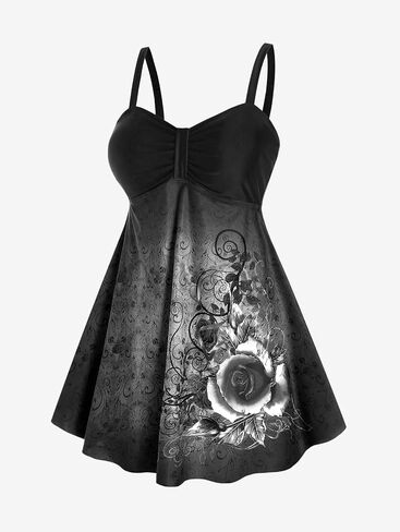Rosegal Gothic Floral Tribal Print Empire Waist Tankini Swimsuit in Saudi Arabia