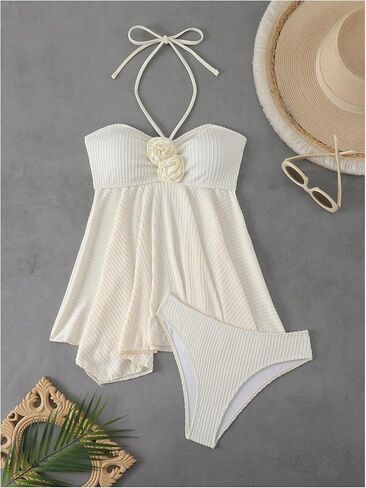 مكيميتشيك للسيدات ثلاثية الأبعاد للزهور تانكينيت ملابس السباحة وضعت ثياب كشكش مستنقعات 2 قطعة بدلات الاستحمام in Kuwait