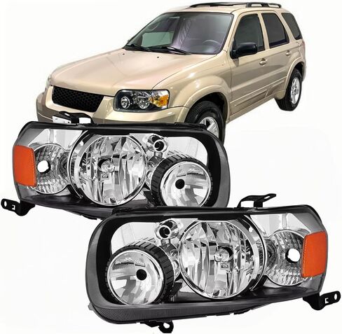 Pair Headlights Assembly DOT Approved For 2008-2012 Ford Escape Limited XLS XLT SUV Replacement Headlamps Driver and Psaaenger Side Chrome Housing Amber Side in Kuwait