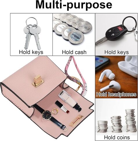 Mini Backpack Keychains, PU Leather Change Tote Pouch Keychain for Women, Tiny Cosmetic Bags Organizer for Storing Lipstick Headset Coin Purse Twist-lock Small Items Charm in Saudi Arabia
