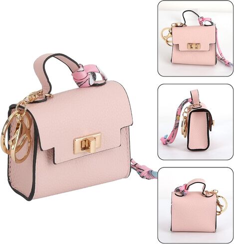 Mini Backpack Keychains, PU Leather Change Tote Pouch Keychain for Women, Tiny Cosmetic Bags Organizer for Storing Lipstick Headset Coin Purse Twist-lock Small Items Charm in Saudi Arabia
