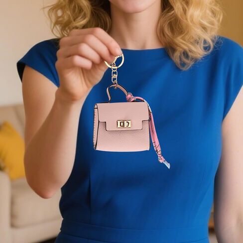 Mini Backpack Keychains, PU Leather Change Tote Pouch Keychain for Women, Tiny Cosmetic Bags Organizer for Storing Lipstick Headset Coin Purse Twist-lock Small Items Charm in Saudi Arabia