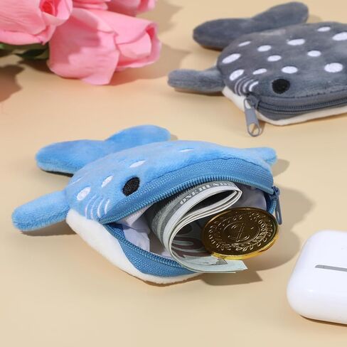 2PCS Whaleshark Keychain Kawaii Whaleshark Coin Pres Plush Coin Pouch Little Whale Whale Plush Plush Plush with Zipper Keychain Small Fish Sean Animal Change (Blue Gray) in Saudi Arabia