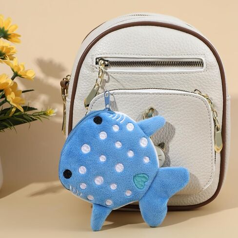 2PCS Whaleshark Keychain Kawaii Whaleshark Coin Pres Plush Coin Pouch Little Whale Whale Plush Plush Plush with Zipper Keychain Small Fish Sean Animal Change (Blue Gray) in Saudi Arabia