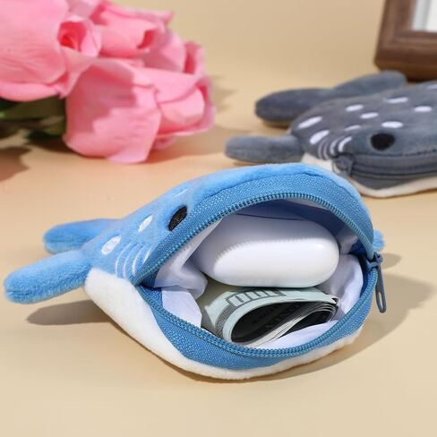 2PCS Whaleshark Keychain Kawaii Whaleshark Coin Pres Plush Coin Pouch Little Whale Whale Plush Plush Plush with Zipper Keychain Small Fish Sean Animal Change (Blue Gray) in Saudi Arabia