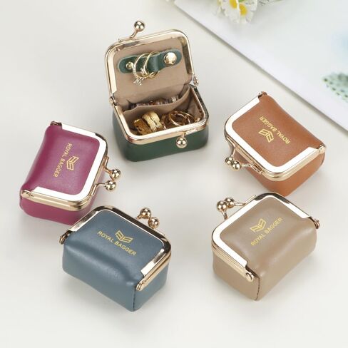 Small Size, Retro Genuine Leather Mini Kiss Lock Coin Purse – Women's Jewelry Box for Earrings, Rings & More 3894 (Rose) in Saudi Arabia