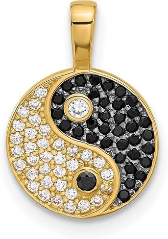 14k Yellow Gold Black and Clear CZ Yin and Yang Pendant 15 mm x 10 mm in Saudi Arabia