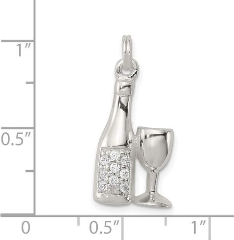 sterling Silver CZ Wine Champagne Bottle Class Charm قلادة 24 مم × 11 مم in Saudi Arabia