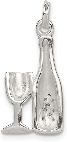 sterling Silver CZ Wine Champagne Bottle Class Charm قلادة 24 مم × 11 مم in Saudi Arabia