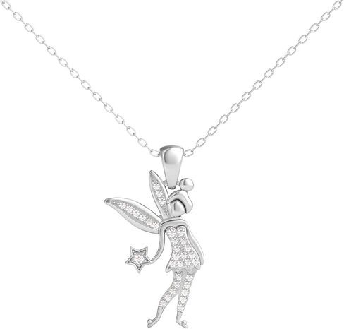 jewelili ساحر ديزني المجوهرات الراقية الفضية الفضية 1/10 CTTW الماس Tinkerbell Disney قلادة in Saudi Arabia
