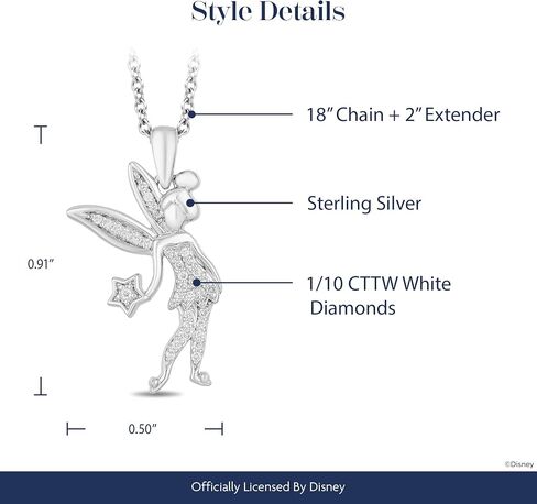 jewelili ساحر ديزني المجوهرات الراقية الفضية الفضية 1/10 CTTW الماس Tinkerbell Disney قلادة in Saudi Arabia