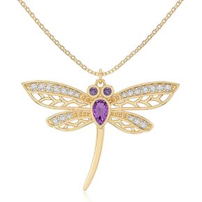 Natural Gemstone with Moissanite Dragonfly Pendant Necklaces for Women in 925 Silver/18K Yellow/Rose Gold Vermeil, Birthstone Jewelry Gifts for Her Birthday, Wedding, Anniversary, Graduation in Saudi Arabia