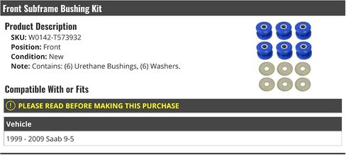 Front Subframe Bushing Kit - Compatible with 1999-2009 Saab 9-5 in Saudi Arabia