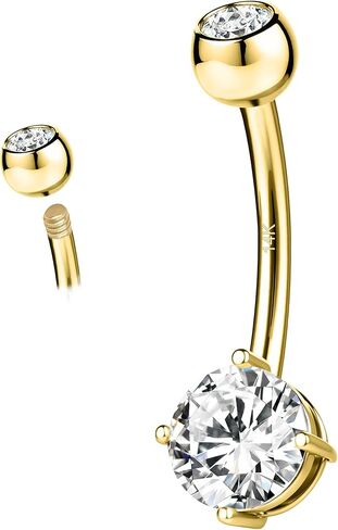 Sylwia 14k خاتم زر الذهب الحقيقي ، 14G خيط جوهر ثقب بطن ، الماس تشيكوسةنيا في تشيكزينا الصلب حلقات بطن البطن الصلب السرة مثقبة للمجوهرات للنساء in Saudi Arabia