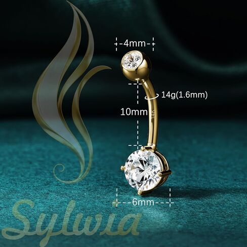 Sylwia 14k خاتم زر الذهب الحقيقي ، 14G خيط جوهر ثقب بطن ، الماس تشيكوسةنيا في تشيكزينا الصلب حلقات بطن البطن الصلب السرة مثقبة للمجوهرات للنساء in Saudi Arabia