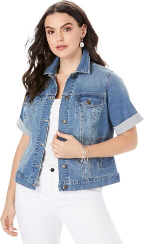 Roaman's Women's Plus Size Short-Sleeve Stretch Denim Jacket in Saudi Arabia