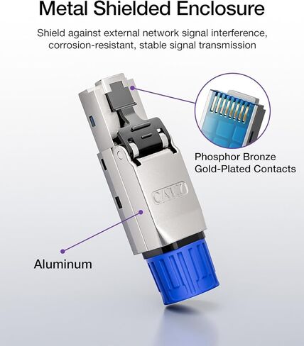 VCELINK Cat8 Toolless RJ45 connector, Gold Plated Tool Free Cat 8 Connector, Shielded Ethernet Plug for Cat8/Cat7 Ethernet cable, 22AWG to 24AWG, 40Gbps, 2 Pack in Saudi Arabia