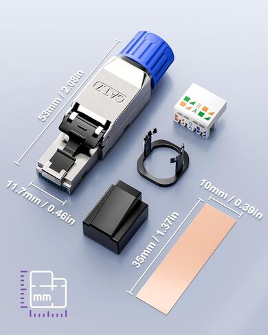 VCELINK Cat8 Toolless RJ45 connector, Gold Plated Tool Free Cat 8 Connector, Shielded Ethernet Plug for Cat8/Cat7 Ethernet cable, 22AWG to 24AWG, 40Gbps, 2 Pack in Saudi Arabia