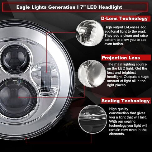 مصابيح Eagle Lights 7 بوصة Harley LED مع مصابيح بقعة متطابقة في كروم ، تي شيرت خاتم محول مجاني - 2013 و Harley Touring الأقدم (Glide Street ، Ultra Classic والمزيد) (Chrome) (Chrome) in Kuwait