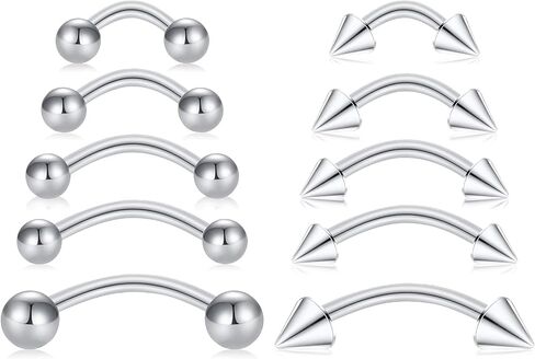 10PCS Eyebrow Piercing Jewelry – 16G Surgical Steel Curved Barbell Eyebrow Rings, Vertical Labret Lip Rings, Rook Helix Conch Daith Piercings for Women & Men (6mm/8mm/10mm/12mm) in Saudi Arabia