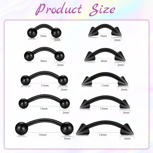 10PCS Eyebrow Piercing Jewelry – 16G Surgical Steel Curved Barbell Eyebrow Rings, Vertical Labret Lip Rings, Rook Helix Conch Daith Piercings for Women & Men (6mm/8mm/10mm/12mm) in Saudi Arabia
