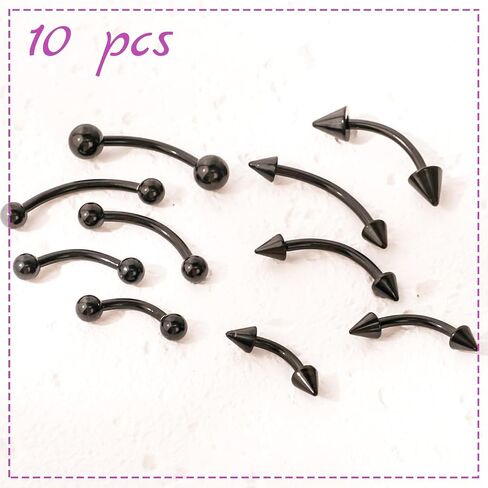10PCS Eyebrow Piercing Jewelry – 16G Surgical Steel Curved Barbell Eyebrow Rings, Vertical Labret Lip Rings, Rook Helix Conch Daith Piercings for Women & Men (6mm/8mm/10mm/12mm) in Saudi Arabia