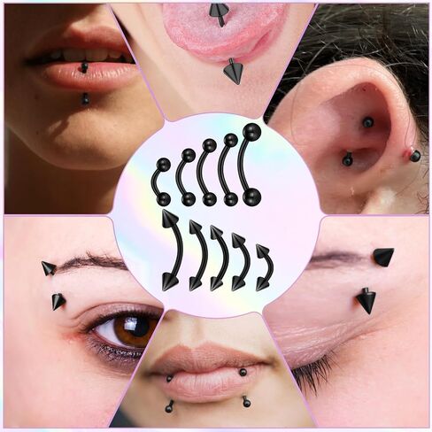 10PCS Eyebrow Piercing Jewelry – 16G Surgical Steel Curved Barbell Eyebrow Rings, Vertical Labret Lip Rings, Rook Helix Conch Daith Piercings for Women & Men (6mm/8mm/10mm/12mm) in Saudi Arabia