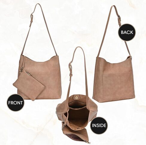 Ophelia Hobo - Vegan Leather Hobo Shoulder Bag - Adjustable Strap Detachable Wristlet - 13" L x 5" W x 12.5" H in Saudi Arabia