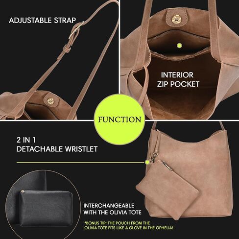 Ophelia Hobo - Vegan Leather Hobo Shoulder Bag - Adjustable Strap Detachable Wristlet - 13" L x 5" W x 12.5" H in Saudi Arabia