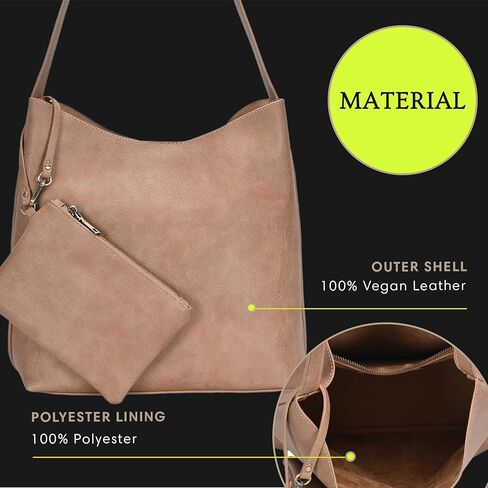 Ophelia Hobo - Vegan Leather Hobo Shoulder Bag - Adjustable Strap Detachable Wristlet - 13" L x 5" W x 12.5" H in Saudi Arabia
