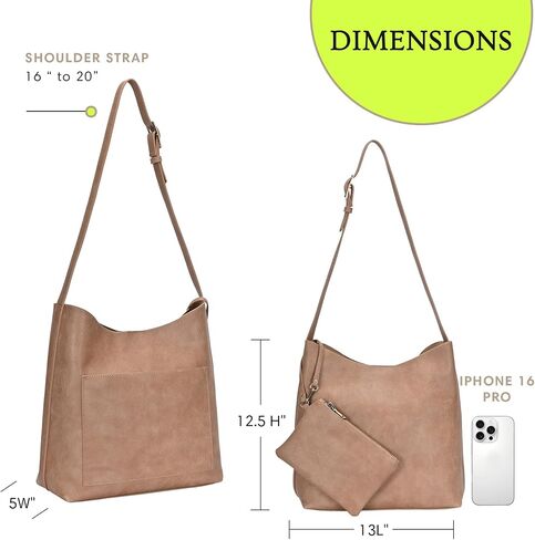 Ophelia Hobo - Vegan Leather Hobo Shoulder Bag - Adjustable Strap Detachable Wristlet - 13" L x 5" W x 12.5" H in Saudi Arabia