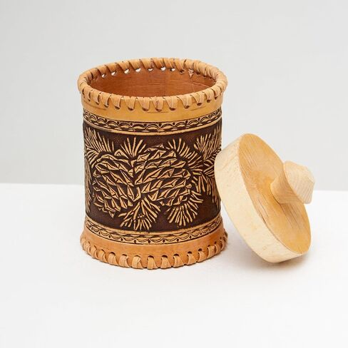 جرة تخزين المطبخ بيرش بارك - حاوية خشبية زخرفية - صندوق الحلية على طراز المزرعة - د 3.1 "(8 سم) ، ح 4" (10.2 سم) in Kuwait