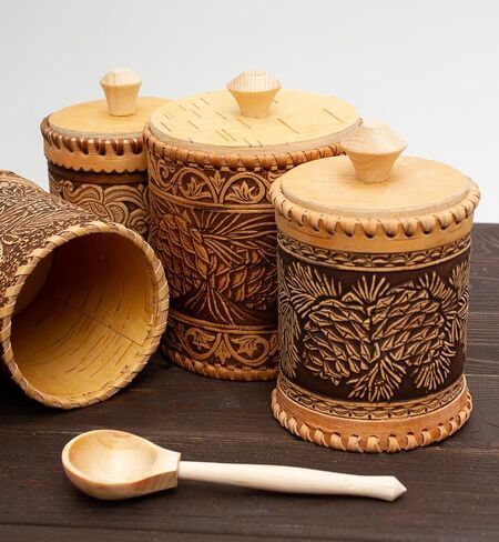 جرة تخزين المطبخ بيرش بارك - حاوية خشبية زخرفية - صندوق الحلية على طراز المزرعة - د 3.1 "(8 سم) ، ح 4" (10.2 سم) in Kuwait