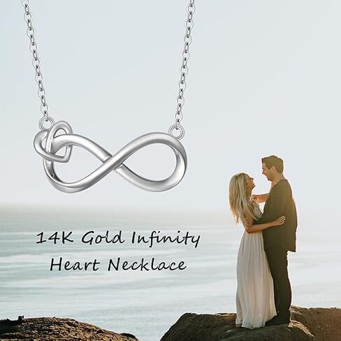 14K Gold Infinity Necklace for Women, 14kt Real Gold Heart Infinite Pendant Necklace Anniversary Jewelry Birthday Christmas Gifts for Mom Her Wife in Kuwait
