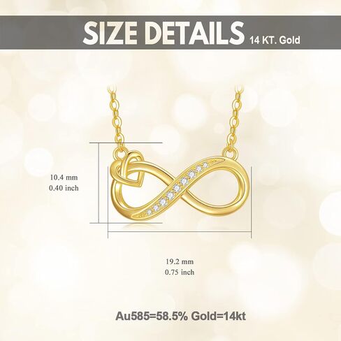 14K Gold Infinity Necklace for Women, 14kt Real Gold Heart Infinite Pendant Necklace Anniversary Jewelry Birthday Christmas Gifts for Mom Her Wife in Kuwait