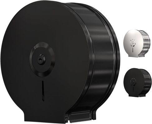 Jumbo Toilet Paper Dispenser-Wall Mount Industrial Toilet Paper Holder, Commercial Grade, Stainless Steel, Locking Bathroom Dispenser for 9" Rolls (Dispensador de Papel de bano) by EnBath (Black) in Kuwait