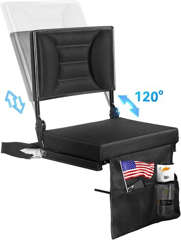 Extra Wide Stadium Seat with Back Support | Adjustable High Back & Thick Padded | Bleacher Chairs with back and Cushion, Includes Cup Holder, Shoulder Strap, Perfect for Concerts, Sports Events etc in Saudi Arabia