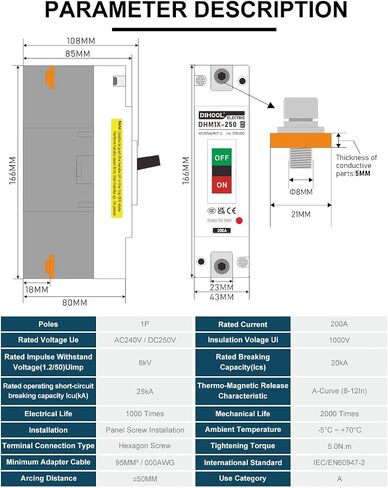 DIHOOL 100 Amp Battery DC Disconnect Switch, DC Breaker for Main Power Station, UPS,Solar in Saudi Arabia
