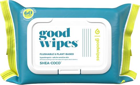 Goodwipes Flushable & Plant-Based Wipes with Botanicals | Dispenser for At-Home Use | Rosewater with Aloe Septic and Sewer Safe | 60 count - Biggest Adult Wipes in Kuwait
